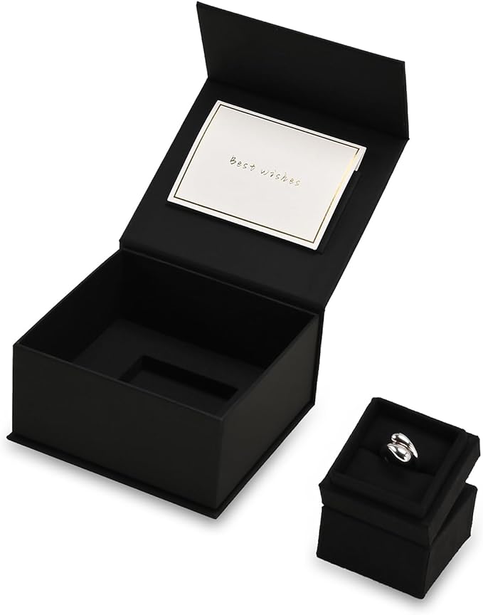 Oirlv Velvet Ring Gift Box with Exquisite Outer Packaging, Wedding Proposal Engagement Ring Box, Birthday Present Gift Box with Blank Greeting Card（Black）