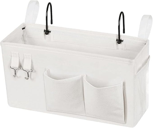 Lilithye Bedside Caddy Bedside Organizer Bedside Storage Caddy with Fixed Straps and Water Bottle Holder for Home College Dorm Bunk Bed Hospital Bed Crib Bed Rails (New White)