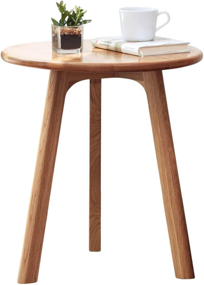 Round Side Table - 100% Natural Solid Oak Wood - 3 Legs Wood End Table for Living Room - Easy Assembly, Elegant Round End Table - Eco-Friendly Painted Small Side Table (Colour: Natural)