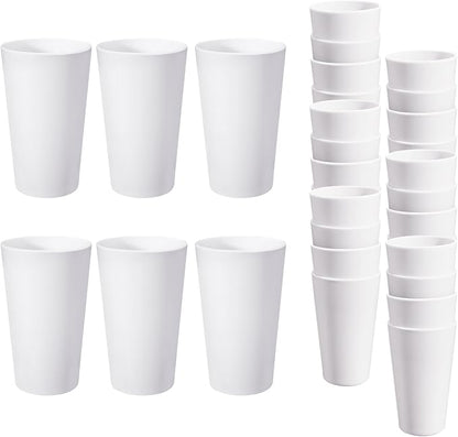 HEYCOME 24 Pcs Unbreakable Plastic Cups Set, 20 oz Reusable Plastic Cups, Stackable Water Tumblers, Drinking Cup for Kitchen, Outdoor, BPA-free, Dishwasher Refrigerator and Microwave Safe, White