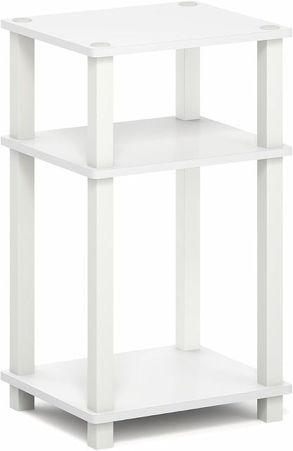 Furinno JUST Side Table, 3-Tier Open Shelf End Table, Toolless Assembly Night Stand, Bedside Table with Square Tube, for Living Room, Bedroom, White