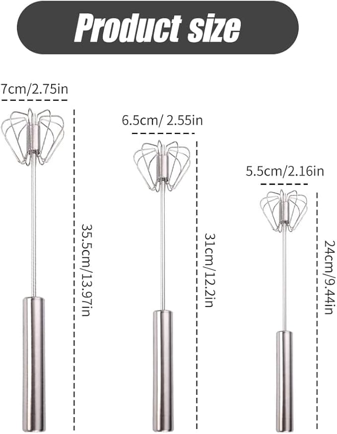 2025 New Stainless Steel Semi-Automatic Whisk with Cleaning Cloth, Wisking Tool Stainless, Multifunctional Egg Beater for Cooking Kitchen Household Eggs Milk Hand Whisk Mixer (A4-Old Style 3PCS)