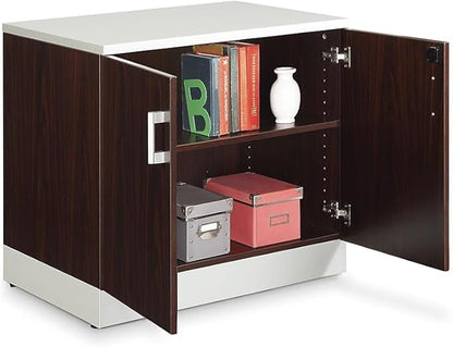 NBF 29.4" H Office Storage Cabinet - Driftwood Laminate Storage Cabinet with Two Lockable Door - Esquire Display Cabinet with Two Adjustable Shelves, Gray (22" D x 31.5" W x 29.5" H)