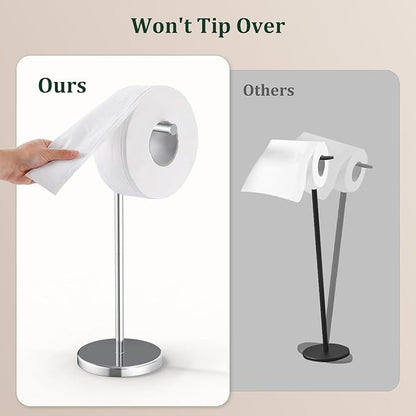 Chrome Toilet Paper Holder Stand, Freestanding Tissue Roll Holder for Bathroom, 304 Stainless Steel Rustproof Toilet Paper Stand Storage for 4 Rolls(Fits All Rolls)