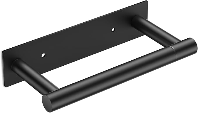 FORIOUS Black Toilet Paper Holder, Adhesive or Wall Mounted Options, Stainless Steel Rustproof Stick on no Drilling Double Post Pivoting Toilet Tissue Roll Holder Wall Mount for Bathroom, Matte Black