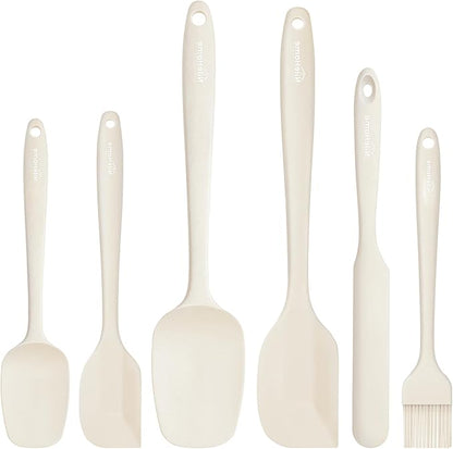 NileHome Silicone Spatula Set, 6 Pieces Food Grade Kitchen Utensils with Silicone Brush Heat Resistant Up to 600°F Dishwasher Safe BPA-Free Rubber Spatula for Scraping, Baking, Cooking, Mixing-Ivory