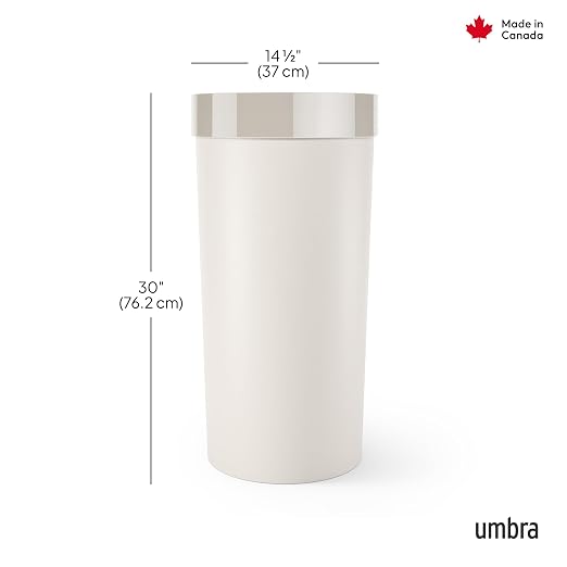Umbra Vento Kitchen Trash Can – Large 16 Gal (62 L) Open Top Garbage Can for Home & Office – Modern Clean Design, Sand