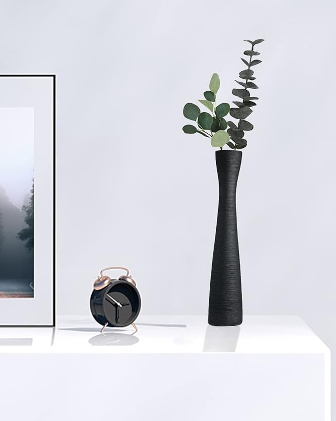 Black Tall Vase, 16 Inch Tall Slender Flower Vases, Handmade Brushed Ceramic Vase, Modern Minimalist Style Decor for Living Room, Home, Office, Centerpiece, Wedding Party - Matte Black