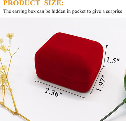 GBYAN 2 Pieces Velvet Earring Box,Stud Earring Gift Box,Jewelry Display Case for Proposal,Engagement,Wedding and Birthday,Red