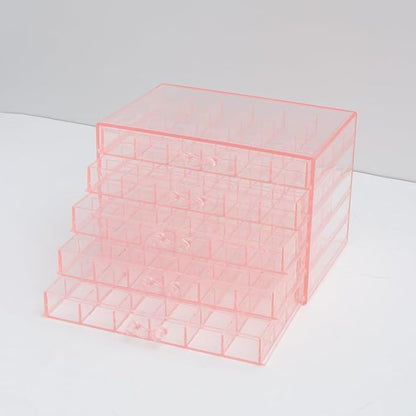 YUFONG Earring Storage Box Organizer, Acrylic Jewelry Storage Box Holder 5 Drawers Transparent Jewelry Display Stand with 120 Small Compartments Gift Boxes for Women Girls (Clear Pink)