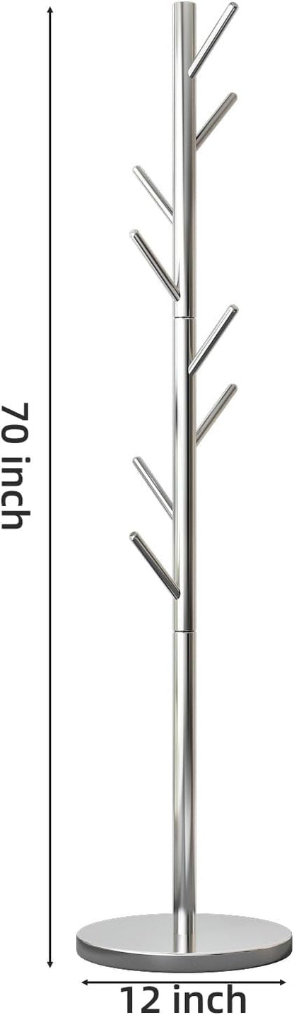 Silver Coat Tree Freestanding, Metal Standing Coat Rack, Stainless Steel Coat Rack Freestanding Modern Coat Stand for Entryway, Hallway, Bedroom (Silver)