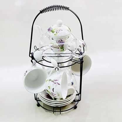 YY YEARCHY Coffee Cup Stand Holder Display Stand Mug Tea Rack Cup and Saucer Countertop Storage Organizer Dryer Hook Decoration (13.4" X 6" X 6", Black)