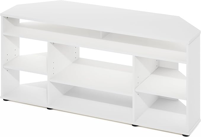 Furinno BESI TV Stand, No Tools Assembly Industrial Style Entertainment Center, TV Console for TV up to 46 Inch, for Living Room, Bedroom, White