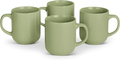 Amazon Basics Glazed Stoneware Coffee and Tea Mugs, Ceramic 4-Piece Set, 16 oz, Microwave, Freezer and Dishwasher-Safe, Stain-Resistant, Olive