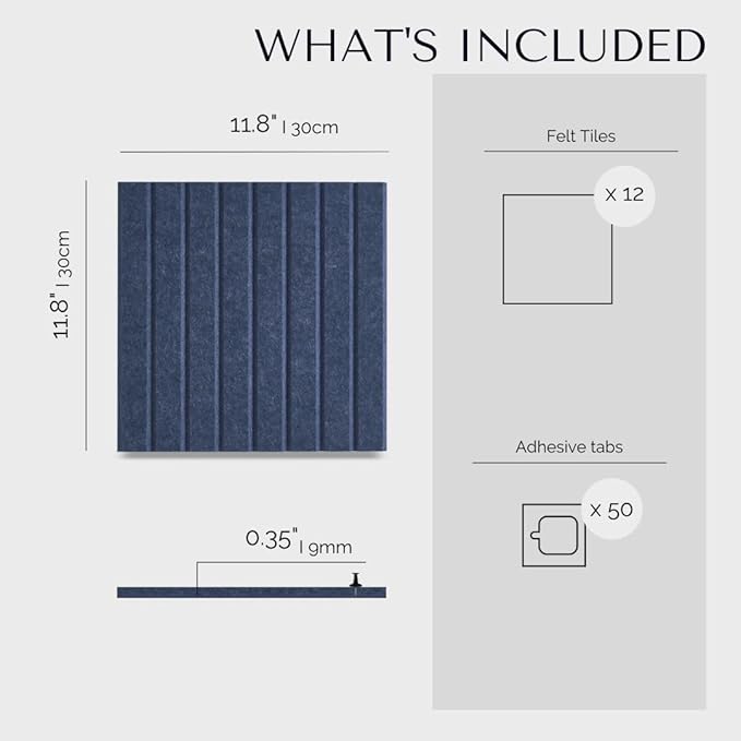 Large Bulletin Board 48"x36" - Office Wall Organizer, Replace Your Old Cork Boards for Walls for Office Decor -12-Pack Felt Wall Panels to Use in Home Office Decor, Classroom Decor (Indigo)