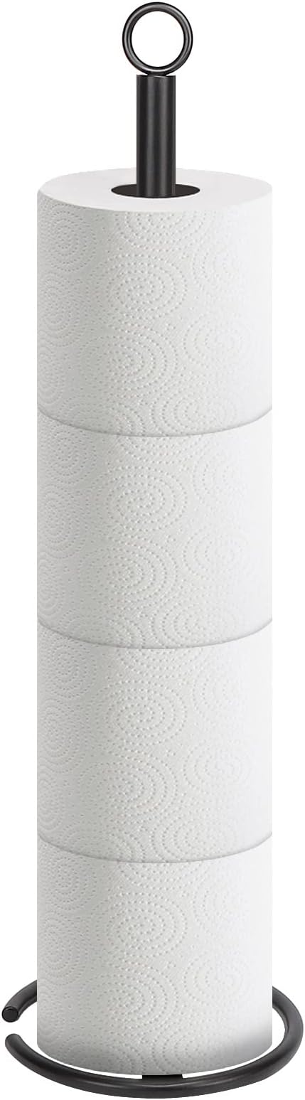 NearMoon Bath Toilet Paper Holder Stand, Freestanding Tissue Paper Storage with Reserve, Space Toilet 4 Rolls Holder for Bathroom/Kitchen Countertop-All Metal (1 Pack, Matte Black)