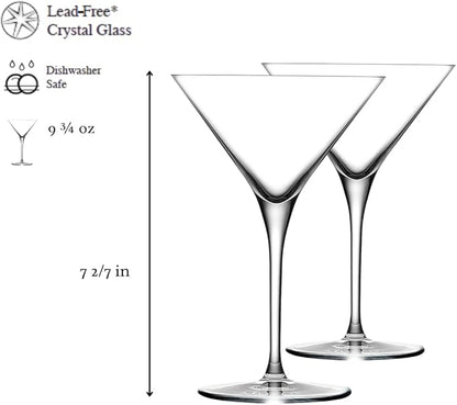 NUDE Vintage Set Of 2, Crystal Martini Glasses 9.75 oz, Lead-Free, Perfect for Drinking Martini, Margarita, Coctail, Glassware for Home