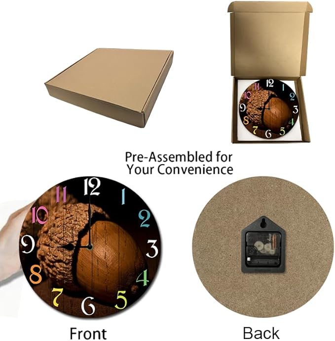 Pine Nut Wall Clock 10 Inch Wooden Battery Operated Autumn Forest Maple Leaves Wall Clocks Decorative Indoor,Decorative for Kitchen Bathroom Bedroom