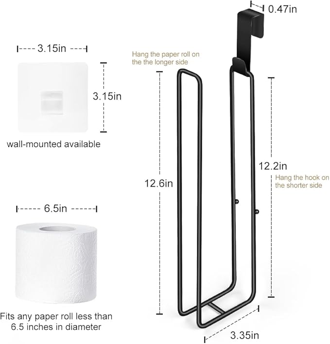 Black Bathroom Toilet Paper Roll Holder for 3 Rolls Tissue, Brushed Nickel, Over The Tank, Self-Adhesive Wall Mount, Stainless Steel (2Pcs)