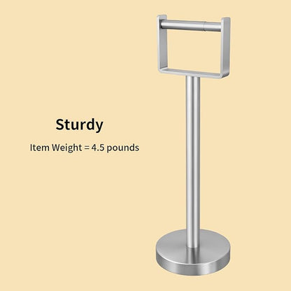 YUMORE Toilet Paper Holder Free Standing, Stainless Steel Toilet Paper Stand, Weighted Base Floor Tissue Roll Holder for Bathroom, Brushed Nickel 200UP