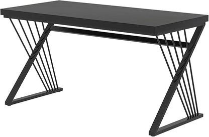 FOLUBAN Black Desk, Modern Wood and Metal Computer Desk for Home Office, Simple Writing Work PC Desks for Bedroom, Industrial Study Gaming Table for Living Room, Black, 53 Inch