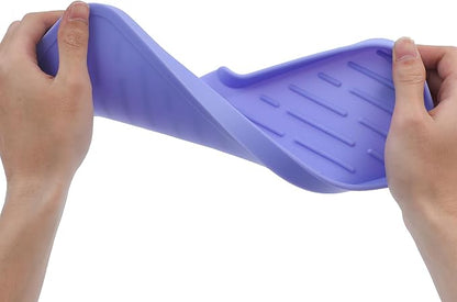 MicoYang Silicone Soap Dish with Drain Spout — Self-Draining Double Sink Organizer Tray for Kitchen & Bath, Dispensers, Sponges & Soap Holder, Non-Slip & Dishwasher Safe, Light Purple (Large, 12"×4")