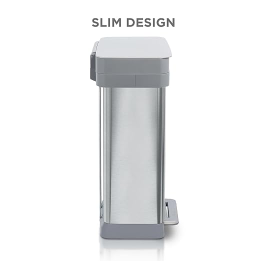Clorox 13 Gallon Trash Can - 50L Kitchen Trash Can with Wide Step Pedal - Rectangular Stainless Steel Garbage Bin with Hinged Rim and Odor Protection