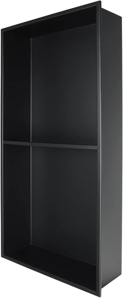 Shower Niche 24" X 12" Black, Stainless Steel Wall Niche Double Shelves Recessed Shower Shelf for Bathroom Storage, No Tile Needed Over Mount Installation