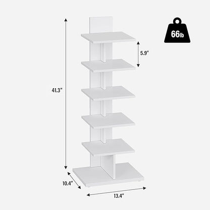 TUTOTAK Narrow Bookshelf, 6-Tier Bookcase, Spine Book Shelf for Small Space, Corner Standing Shelf for Living Room, Office, Study, Entryway, White BS06BW016