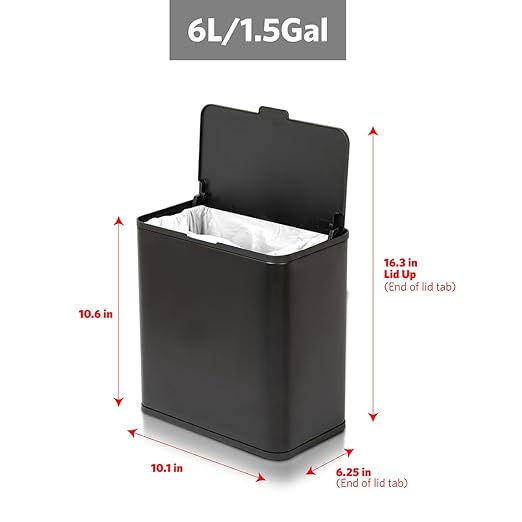 Glad Roomate Under Counter Trash Can - Space Saving Stainless Steel Waste Bin with Dual Lid and Clorox Protection - Small Black Trash Can for Kitchen Cabinet, Under Sink, or Bathroom, 1.5 Gallon (6L)