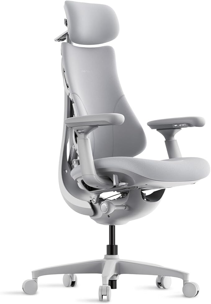 LiberNovo Dynamic Ergonomic Office Chair - Comfy Adjustable Desk Chair with Adaptive Lumbar Support, 160° Recline & Built-in Spine Stretch for Back Comfort, Home Office Long Hours Use, Gray+48cm