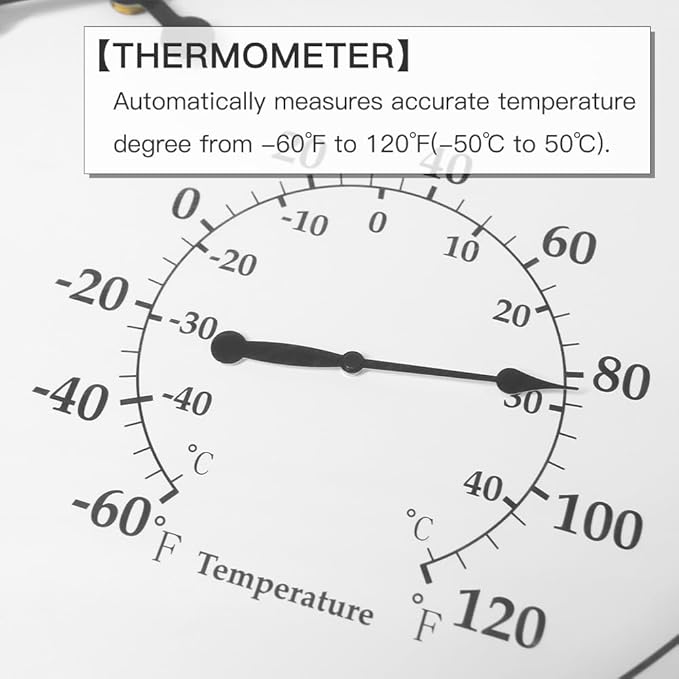 BESTIME MT-33-2 23-Inch Three-in-one Metal Wall Clock with Black Frame. Indoor,Outdoor,Thermometer,Hygrometer,Weather Resistant,Garden,Lanai.
