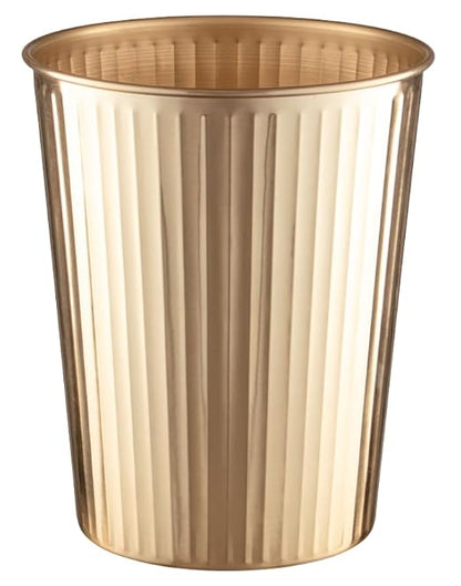 Monarch Abode Metal Bathroom Trash Can – Waste Basket for Bedroom, Office Desk, & Dorm, Handcrafted Ridge Embossed, Durable Decorative Brushed Gold Small Trash Can Bathroom Garbage Bin Wastebasket