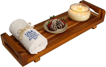EcoDecors, 34 inch, with LiftAid Handles, Bath Tray for Tub, Bath Tub Tray Wood, Bathtub Table, Caddy for Bathtub in Natural Teak
