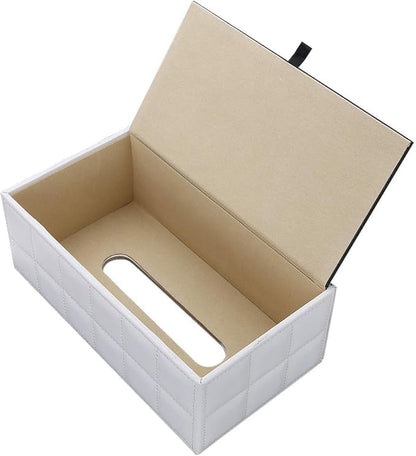 KINGFOM Rectangular Tissue Box Cover, Imitation Suede PU Leather Tissue Box Holder, Facial Napkin Paper Dispenser for Home Office Car Automotive Decoration with Magnetic Bottom(Soft White)