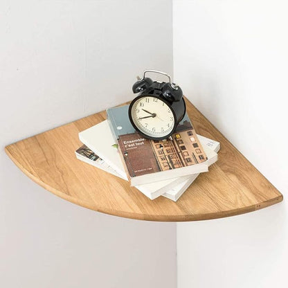 Conamily Corner Shelf,16inch Natural Oak Solid Wood Floating Corner Shelves Wall Mount Round End Floating Speaker Rack with Wire Hole for Small Plant for Bedroom Kitchen, Living Room