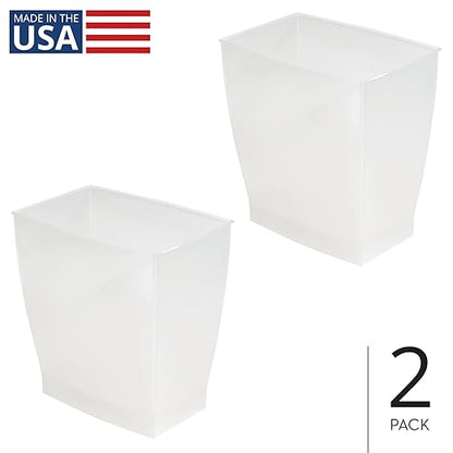 iDesign Small Plastic Bathroom Trash Can, Slim Rectangle Garbage Bin for Bedroom, Office, Dorm, 2-Pack, Frost