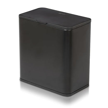 Glad Roomate Under Counter Trash Can - Space Saving Stainless Steel Waste Bin with Dual Lid and Clorox Protection - Small Black Trash Can for Kitchen Cabinet, Under Sink, or Bathroom, 1.5 Gallon (6L)
