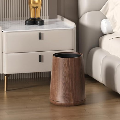 8L/2.1GAL Modern Metal Waste Bin with Realistic Wood Texture,Built-in Bag Holder,Open-Top Trash Bin for Bathroom,Home,Office,Living Room (2.1gal Cone)