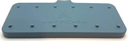Happitasa Silicone Soap Dish Tray and Sponge Holder with Drain Chute and Feet | 3-Way Sloped Design | Bathroom and Kitchen Sink Organizer Caddy (Smoky Blue, 10"x4")