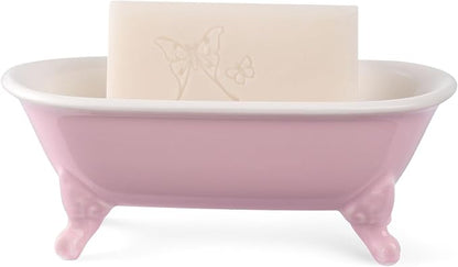 6.5" Ceramic Mini Decorative Clawfoot Bathtub Bar Soap Dish, Kitchen Sponge Holder and Shower Tray for Bathroom, 1 Pack (Pink)