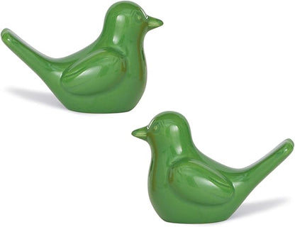 Artconal Small Green Bird Statue Ceramic 2-Piece Set, 4½ inch Cute Knick Knack for Home Office Shelf Desk Decor