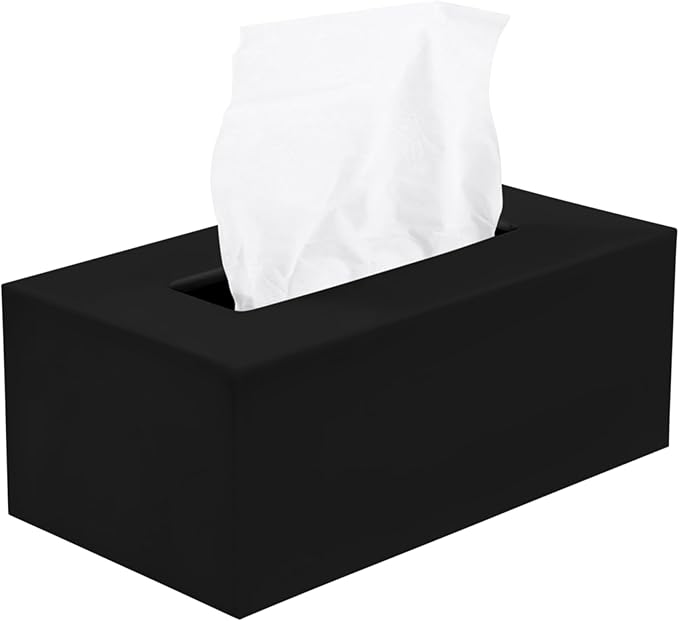 Rectangle Tissue Box Cover | Fits Standard Rectangle Tissue Boxes | Black Tissue Box Holder for Bathroom | Premium Acrylic Tissue Cover