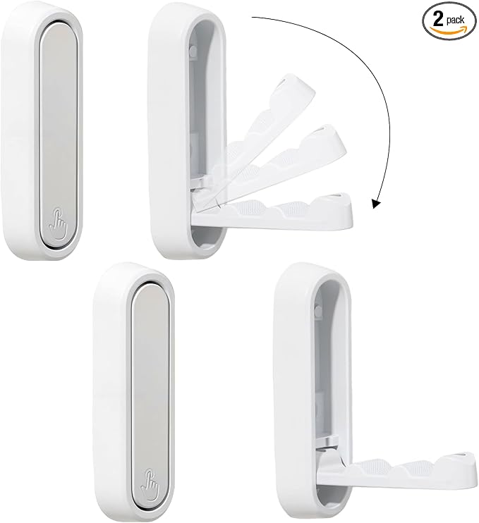 Dntorx Folding Coat Hooks, 2 Pcs Foldable White Wall Hooks Heavy Duty Foldable Hook Bathroom Towel Hooks Robe Hooks Wall Mounted for Hanging Coat Towels Clothes Hat Bags Keys