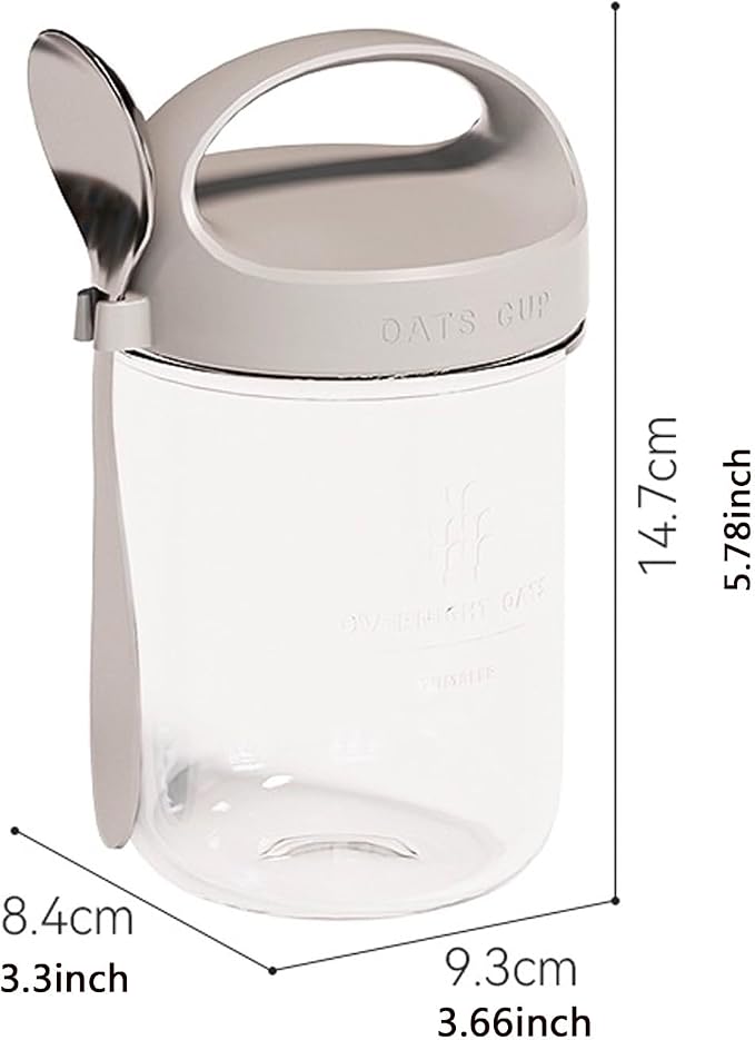 2Pack Overnight Oats Containers with Lids and Handle,14 oz Airtight Oatmeal Container,Mason Jars with Lid for Cereal,Milk,Fruit,Yogurt,On The Go Container,Salad Jars,Glass Jars (Grey)