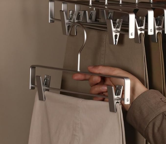Premium Matte Silvery Aluminum Pants Clip Hanger 10 Pack, 12” Extra Smooth & Durable Metal Shirt Dress Aluminum Alloy Hanger,Clothing Support,Clothing Hang