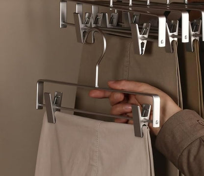 Premium Matte Silvery Aluminum Pants Clip Hanger 100 Pack, 12” Extra Smooth & Durable Metal Shirt Dress Aluminum Alloy Hanger,Clothing Support,Clothing Hang