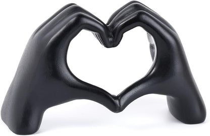Modern Gold Heart Hands Sculpture, Decorative Table Art, Love Symbol Home Decor (Black)