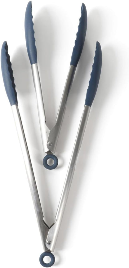 Calphalon Edge 2 Piece Stainless Steel Kitchen Tongs Set W/Silicone Heads - Navy Blue