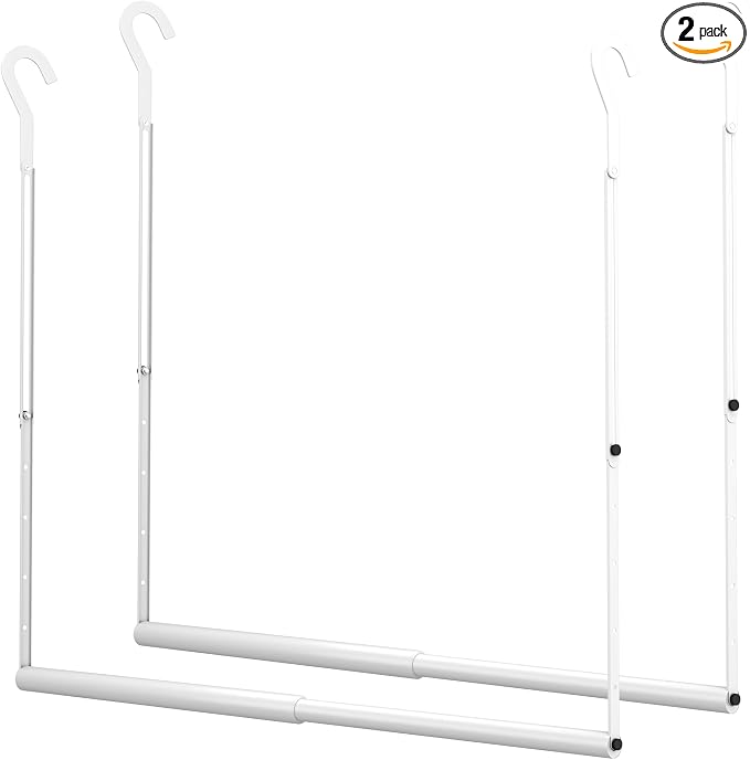 OPKING Double Hanging Closet Rod Extenders Adjustable Width & Height Space-Saving, White